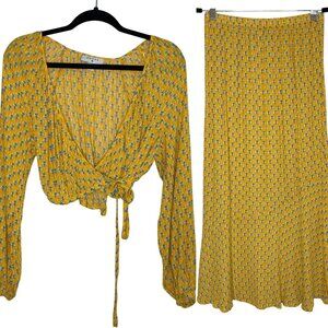 Rhode Yellow Floral Print Wrap Top & Skirt Set Womes Size M Cottagecore Boho